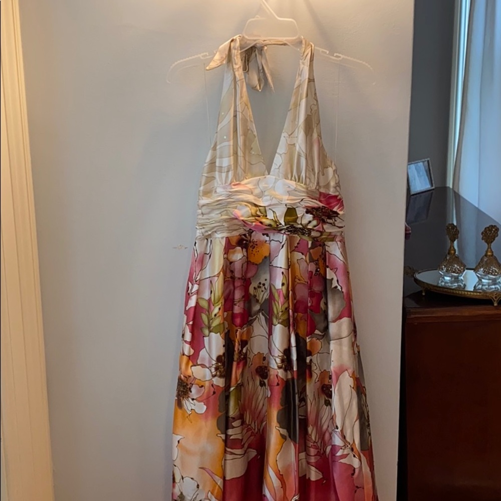 Silk halter top cocktail dress